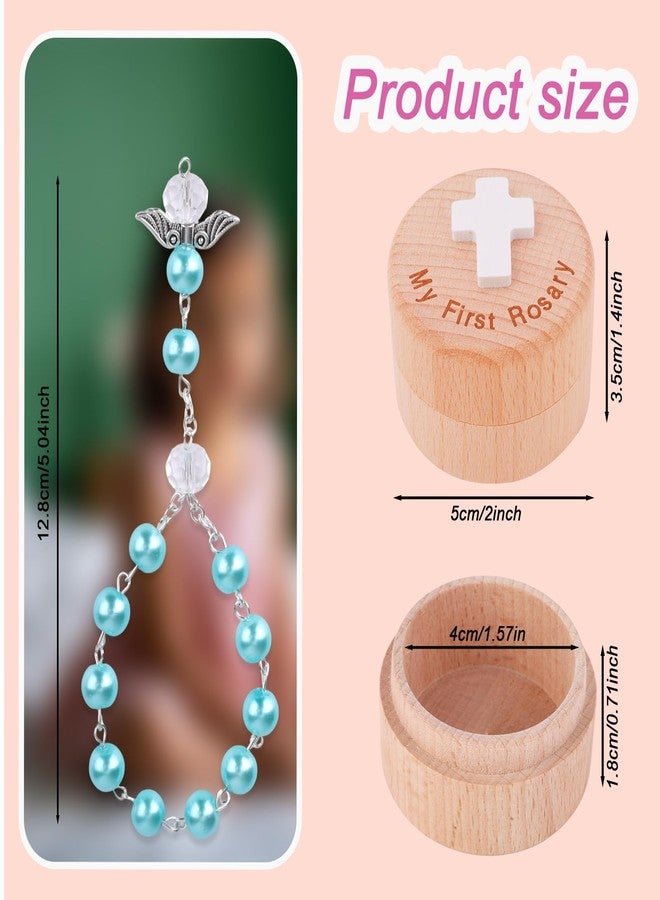 Fukaisu My First Rosary Baptism Gifts, Baptism Memorial Box & Rosary Bracelet with Angel Wings Catholic First Communion Christening Beads Gifting Set for Baby Shower (Light Blue) - Image 2